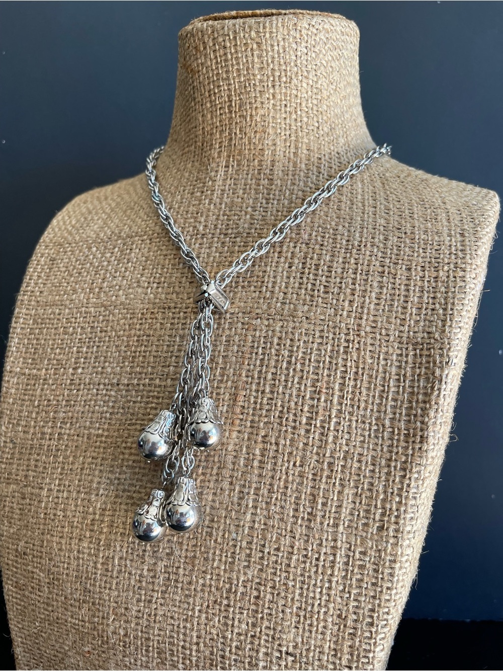 Vintage Silver tone  Tassel Drop Necklace.